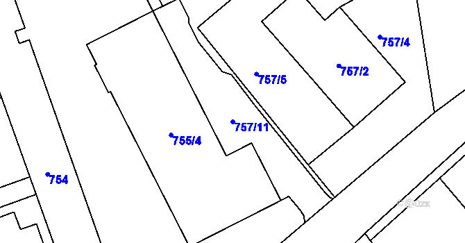 Parcela st. 757/11 v KÚ Dubeč, Katastrální mapa