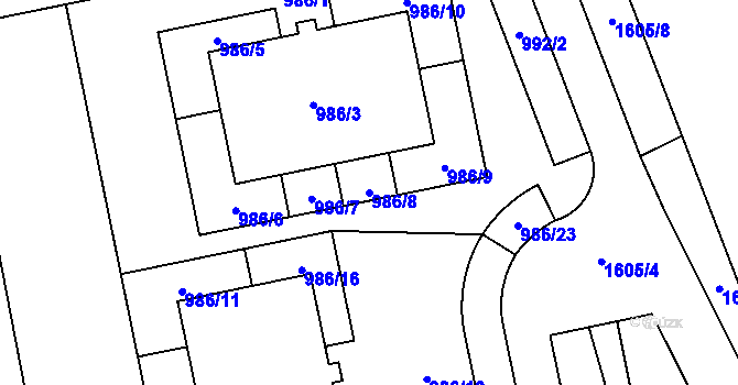 Parcela st. 986/8 v KÚ Dubeč, Katastrální mapa