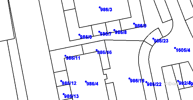 Parcela st. 986/16 v KÚ Dubeč, Katastrální mapa