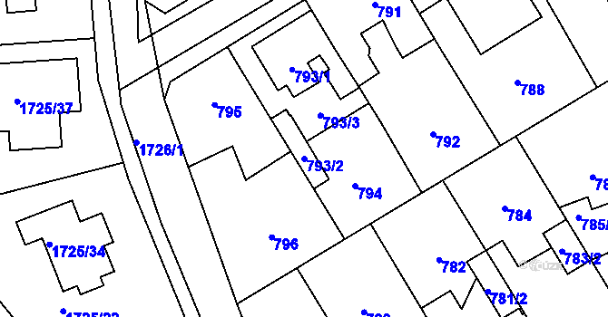 Parcela st. 793/2 v KÚ Dubeč, Katastrální mapa