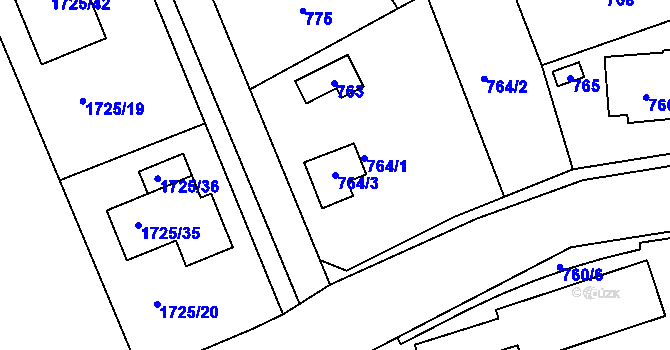 Parcela st. 764/3 v KÚ Dubeč, Katastrální mapa