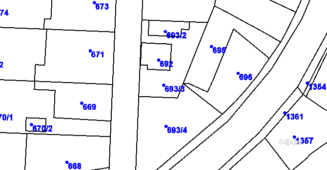 Parcela st. 693/3 v KÚ Dubeč, Katastrální mapa