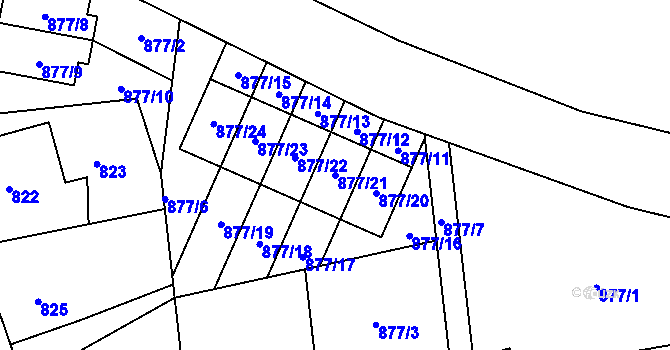 Parcela st. 877/21 v KÚ Dubeč, Katastrální mapa