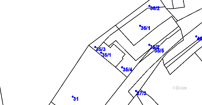 Parcela st. 35/1 v KÚ Dubenec u Příbramě, Katastrální mapa