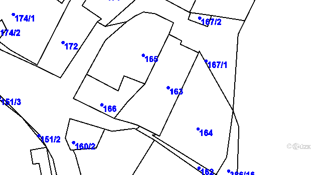 Parcela st. 163 v KÚ Dubenec u Příbramě, Katastrální mapa