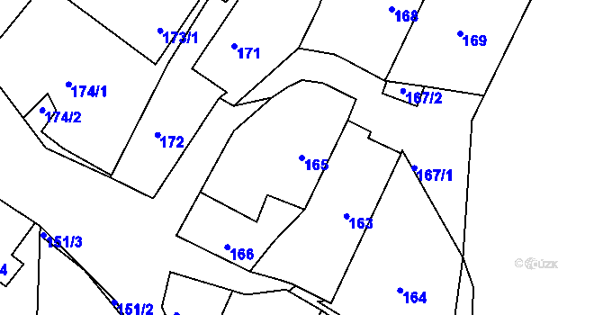 Parcela st. 165 v KÚ Dubenec u Příbramě, Katastrální mapa