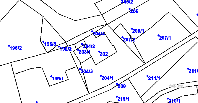 Parcela st. 202 v KÚ Dubenec u Příbramě, Katastrální mapa