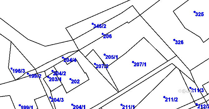 Parcela st. 205/1 v KÚ Dubenec u Příbramě, Katastrální mapa