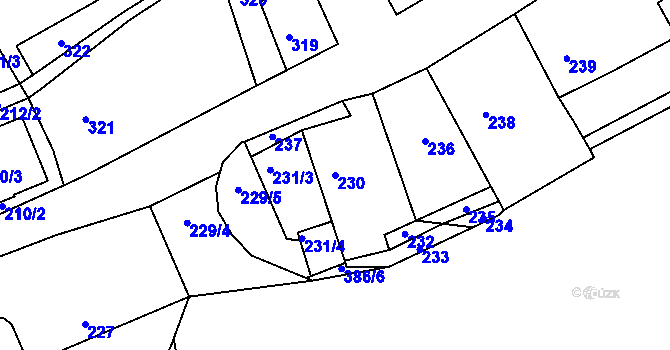 Parcela st. 230 v KÚ Dubenec u Příbramě, Katastrální mapa