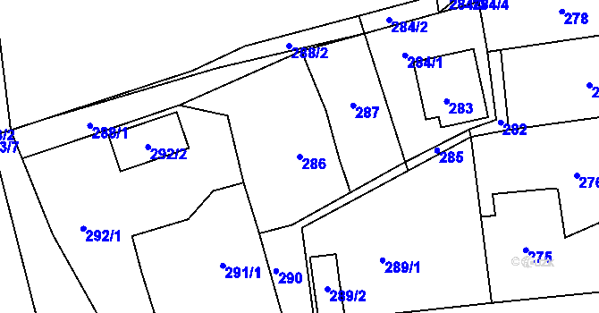 Parcela st. 286 v KÚ Dubenec u Příbramě, Katastrální mapa