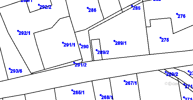 Parcela st. 289/2 v KÚ Dubenec u Příbramě, Katastrální mapa