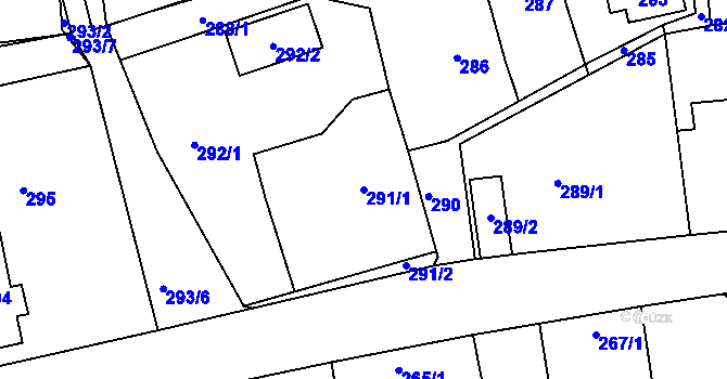 Parcela st. 291/1 v KÚ Dubenec u Příbramě, Katastrální mapa