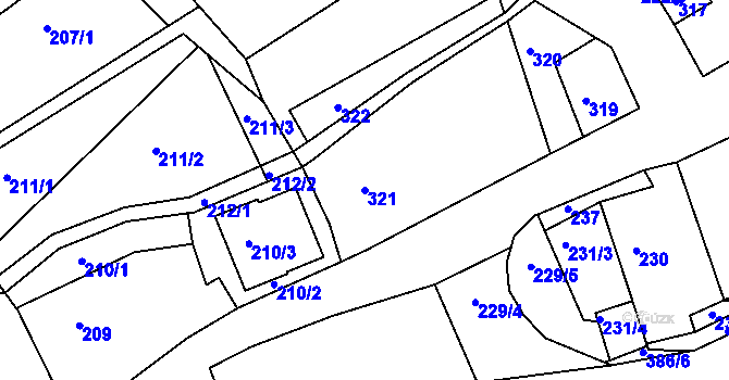 Parcela st. 321 v KÚ Dubenec u Příbramě, Katastrální mapa