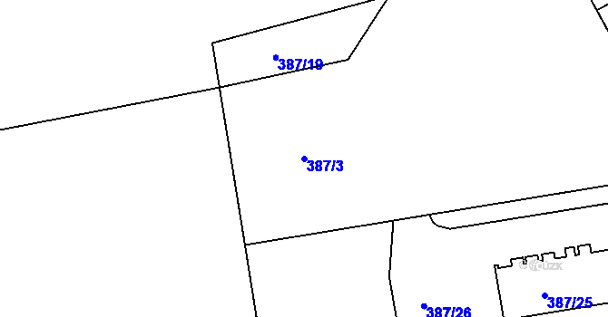 Parcela st. 387/3 v KÚ Dubenec u Příbramě, Katastrální mapa