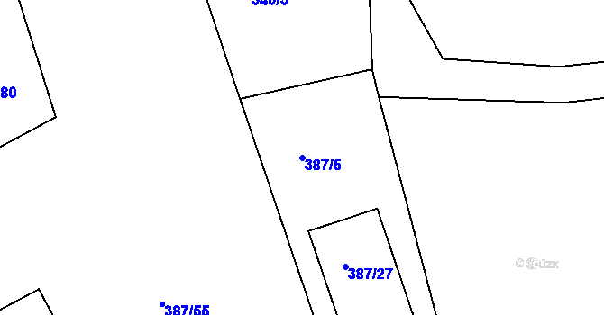 Parcela st. 387/5 v KÚ Dubenec u Příbramě, Katastrální mapa