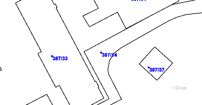 Parcela st. 387/14 v KÚ Dubenec u Příbramě, Katastrální mapa