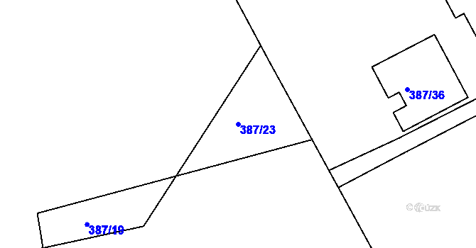 Parcela st. 387/23 v KÚ Dubenec u Příbramě, Katastrální mapa
