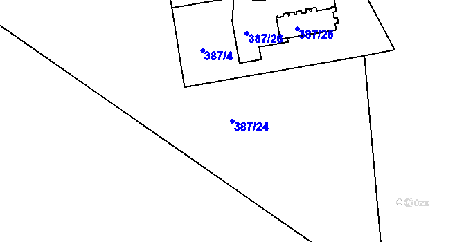 Parcela st. 387/24 v KÚ Dubenec u Příbramě, Katastrální mapa