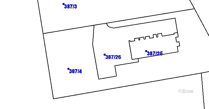 Parcela st. 387/26 v KÚ Dubenec u Příbramě, Katastrální mapa