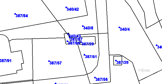 Parcela st. 387/28 v KÚ Dubenec u Příbramě, Katastrální mapa
