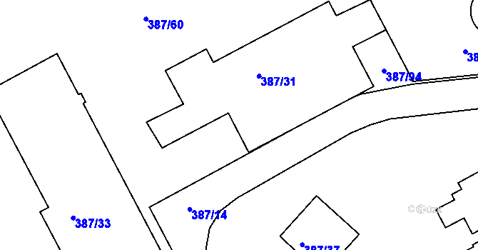 Parcela st. 387/32 v KÚ Dubenec u Příbramě, Katastrální mapa