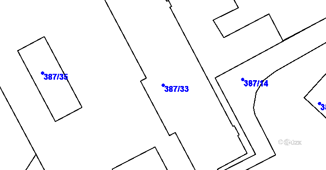 Parcela st. 387/33 v KÚ Dubenec u Příbramě, Katastrální mapa