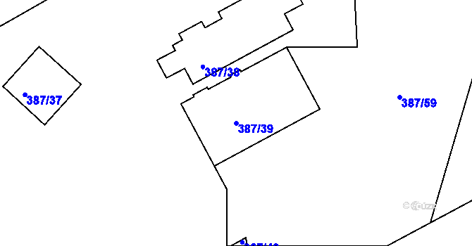 Parcela st. 387/39 v KÚ Dubenec u Příbramě, Katastrální mapa