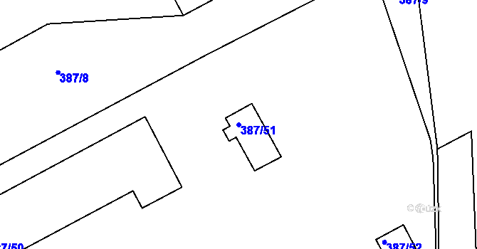 Parcela st. 387/51 v KÚ Dubenec u Příbramě, Katastrální mapa