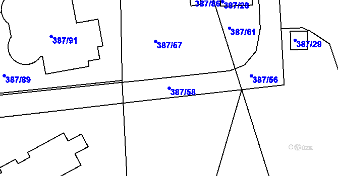 Parcela st. 387/58 v KÚ Dubenec u Příbramě, Katastrální mapa