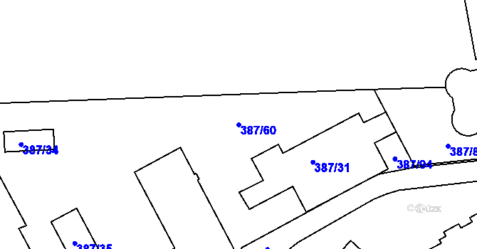 Parcela st. 387/60 v KÚ Dubenec u Příbramě, Katastrální mapa