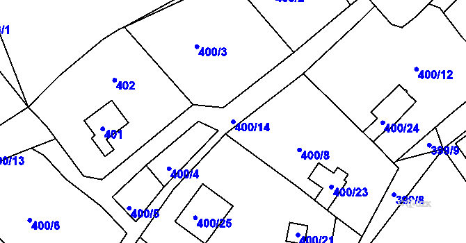Parcela st. 400/14 v KÚ Dubenec u Příbramě, Katastrální mapa