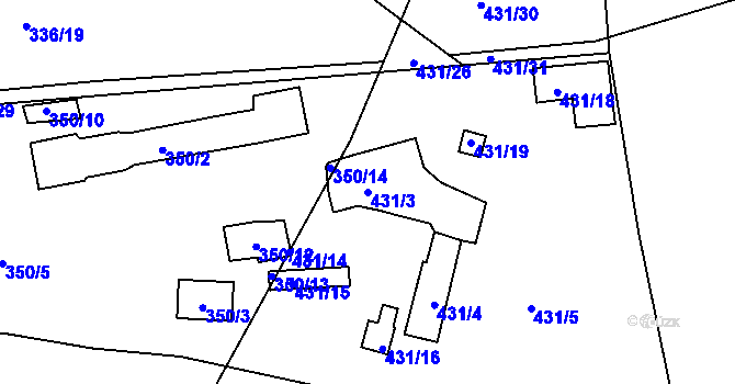 Parcela st. 431/3 v KÚ Dubenec u Příbramě, Katastrální mapa