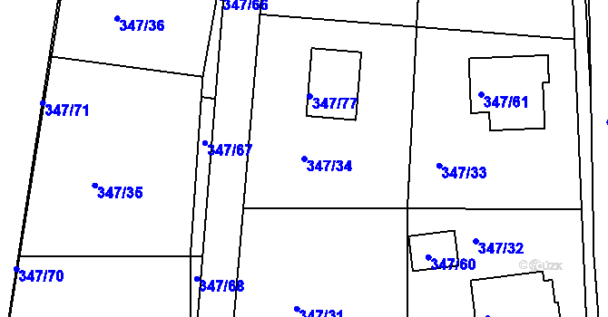 Parcela st. 347/34 v KÚ Dubenec u Příbramě, Katastrální mapa