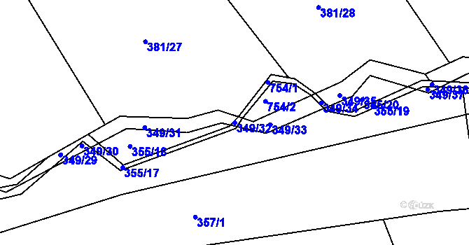 Parcela st. 349/32 v KÚ Dubenec u Příbramě, Katastrální mapa