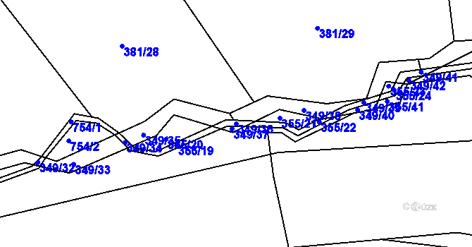 Parcela st. 349/36 v KÚ Dubenec u Příbramě, Katastrální mapa