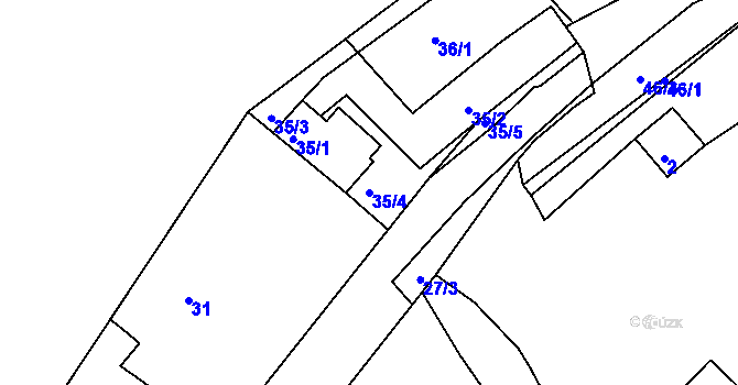 Parcela st. 35/4 v KÚ Dubenec u Příbramě, Katastrální mapa