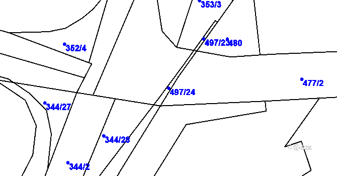 Parcela st. 497/24 v KÚ Dubenec u Příbramě, Katastrální mapa