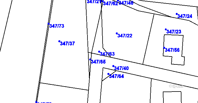 Parcela st. 347/63 v KÚ Dubenec u Příbramě, Katastrální mapa