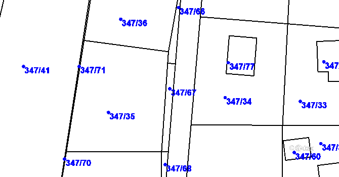 Parcela st. 347/67 v KÚ Dubenec u Příbramě, Katastrální mapa