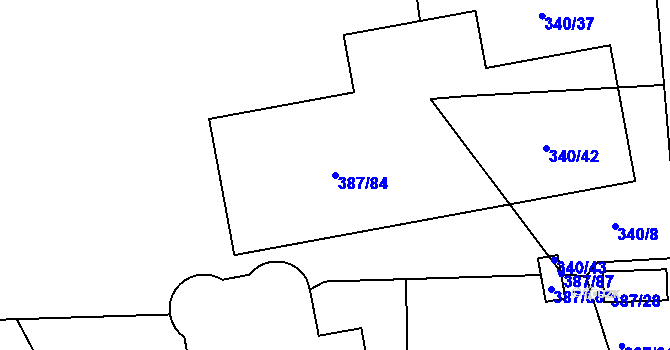 Parcela st. 387/84 v KÚ Dubenec u Příbramě, Katastrální mapa