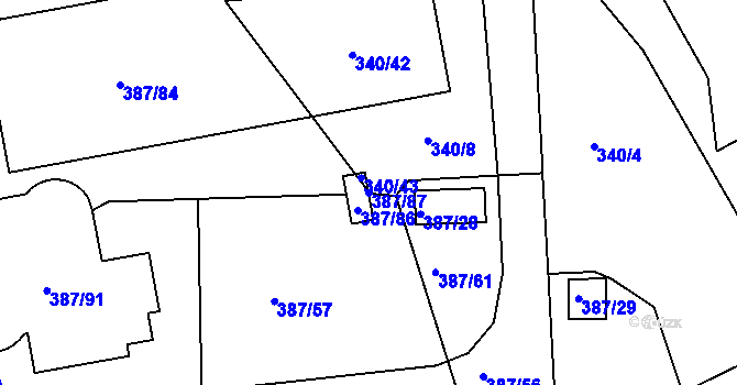 Parcela st. 387/87 v KÚ Dubenec u Příbramě, Katastrální mapa