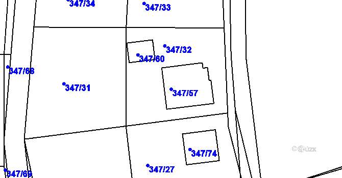 Parcela st. 347/57 v KÚ Dubenec u Příbramě, Katastrální mapa