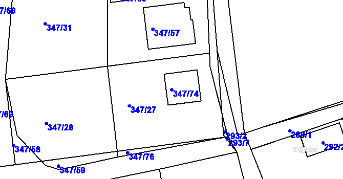 Parcela st. 347/74 v KÚ Dubenec u Příbramě, Katastrální mapa