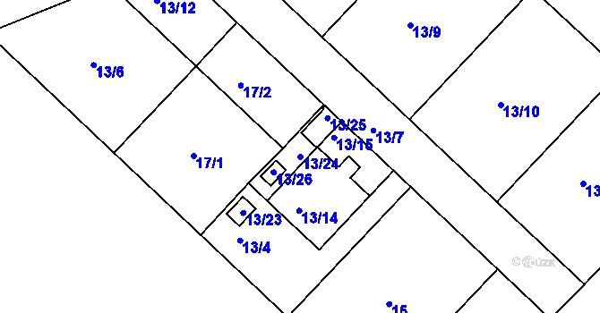 Parcela st. 13/24 v KÚ Dubenec u Příbramě, Katastrální mapa
