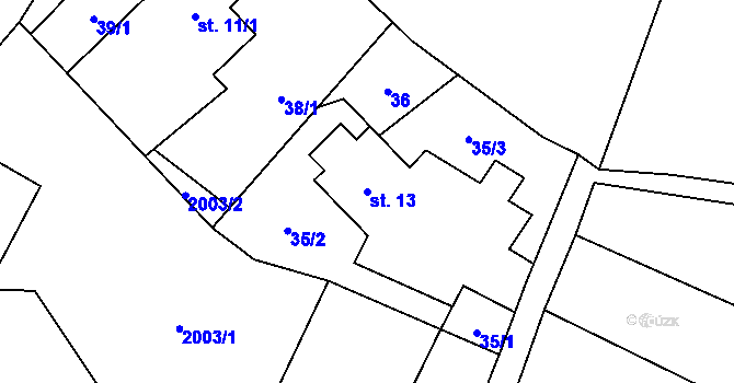 Parcela st. 13 v KÚ Dubenec, Katastrální mapa