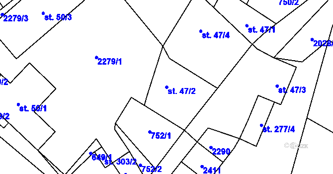 Parcela st. 47/2 v KÚ Dubenec, Katastrální mapa
