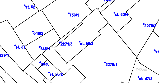 Parcela st. 50/3 v KÚ Dubenec, Katastrální mapa