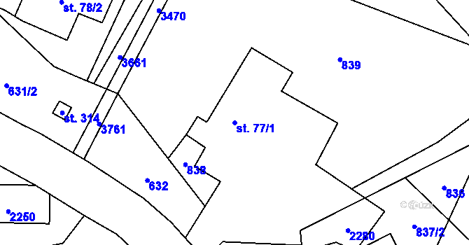 Parcela st. 77/1 v KÚ Dubenec, Katastrální mapa