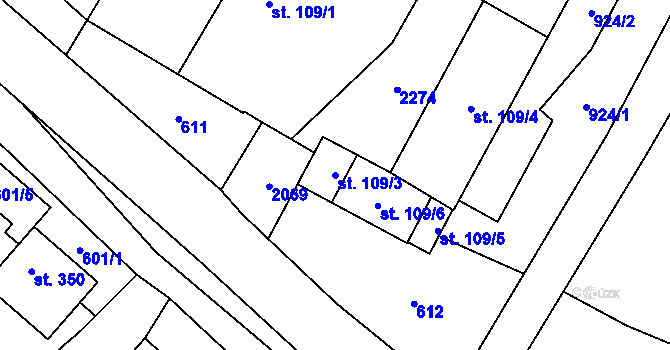 Parcela st. 109/3 v KÚ Dubenec, Katastrální mapa