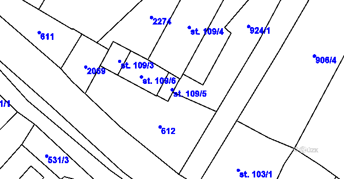 Parcela st. 109/5 v KÚ Dubenec, Katastrální mapa